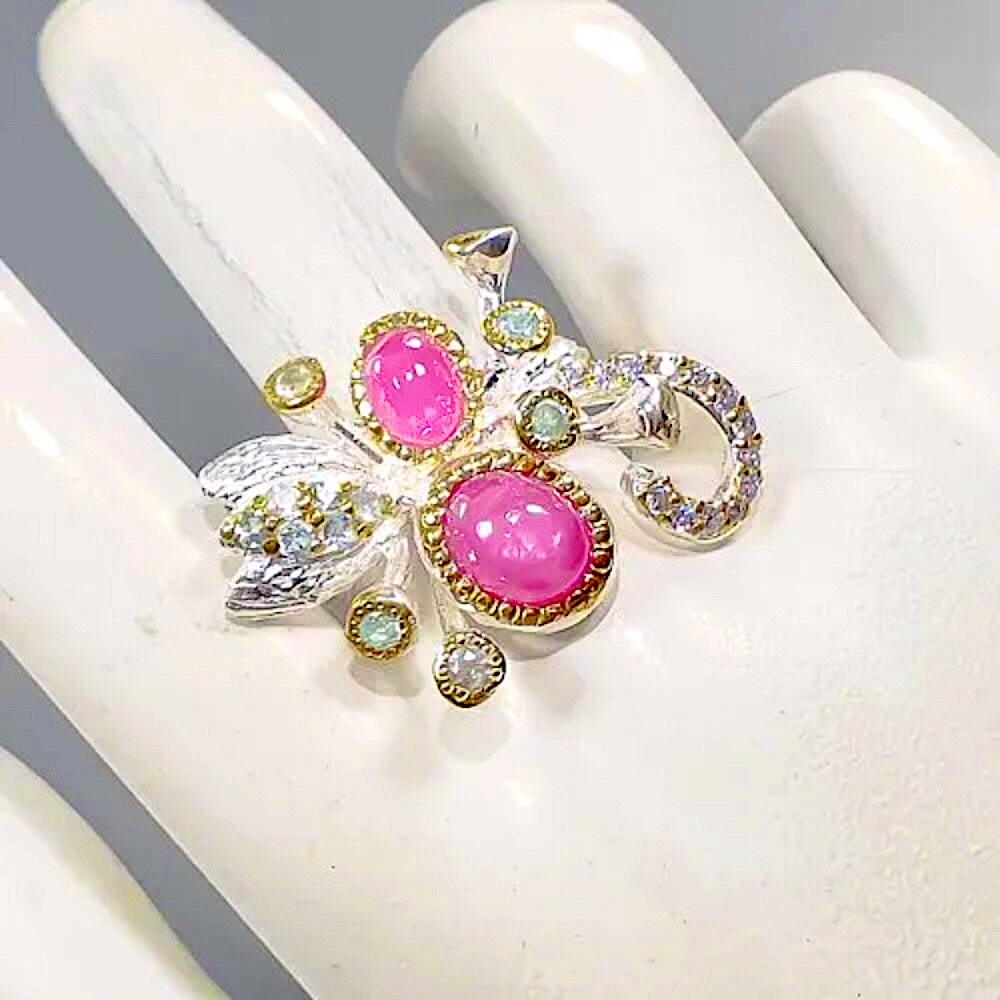 Unique Star Ruby Ring925 Sterling Silver & Goldsi… - image 3